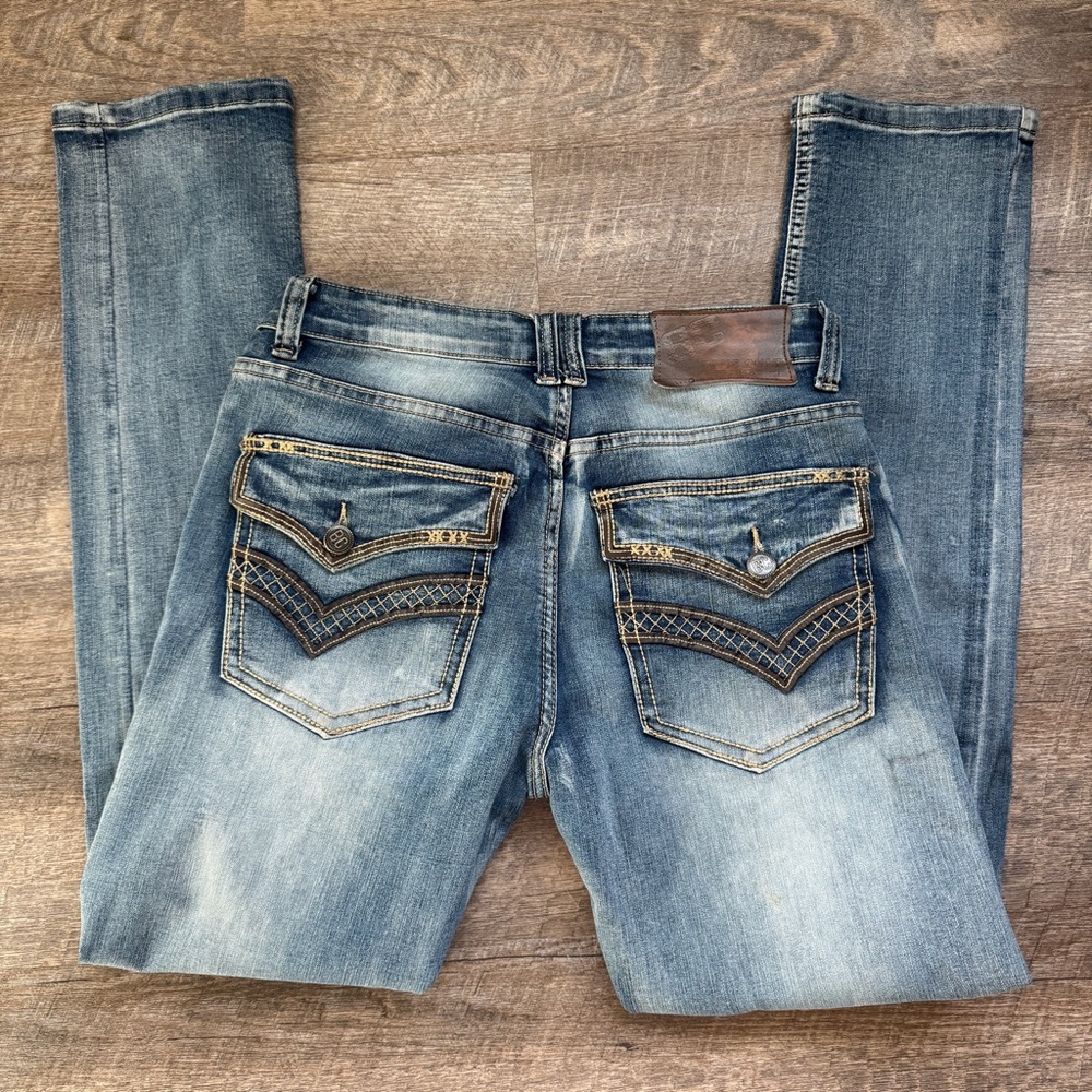 Blue Cult Jeans Distressed Medium Wash Embroidered Mens Size‎ 30x32
